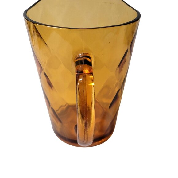 Hazel Atlas Pitcher Diamond Optic Amber Gold Glass Two Qt 64 OZ  Beverage MCM - Picture 5 of 6